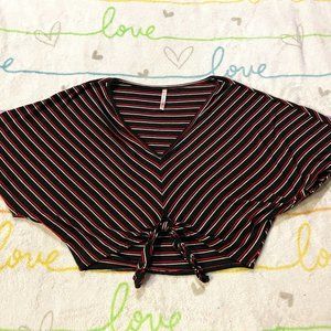 Black Red White Stripe Oversized Bat Wing Top Shirt Womans sz Small